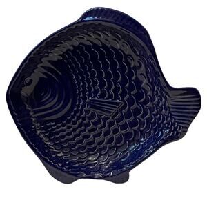 Deltis Fish Shaped Serving Dish Casserole Platter Tray Royal Cobalt Blue Pottery